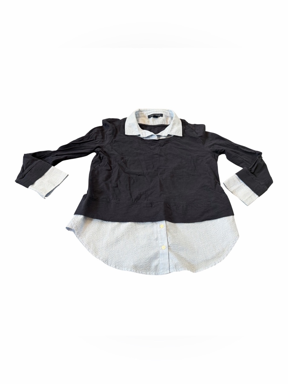 Tommy Hilfiger Navy Blue Mixed Media Layered Seersucker Striped Top Size Large
